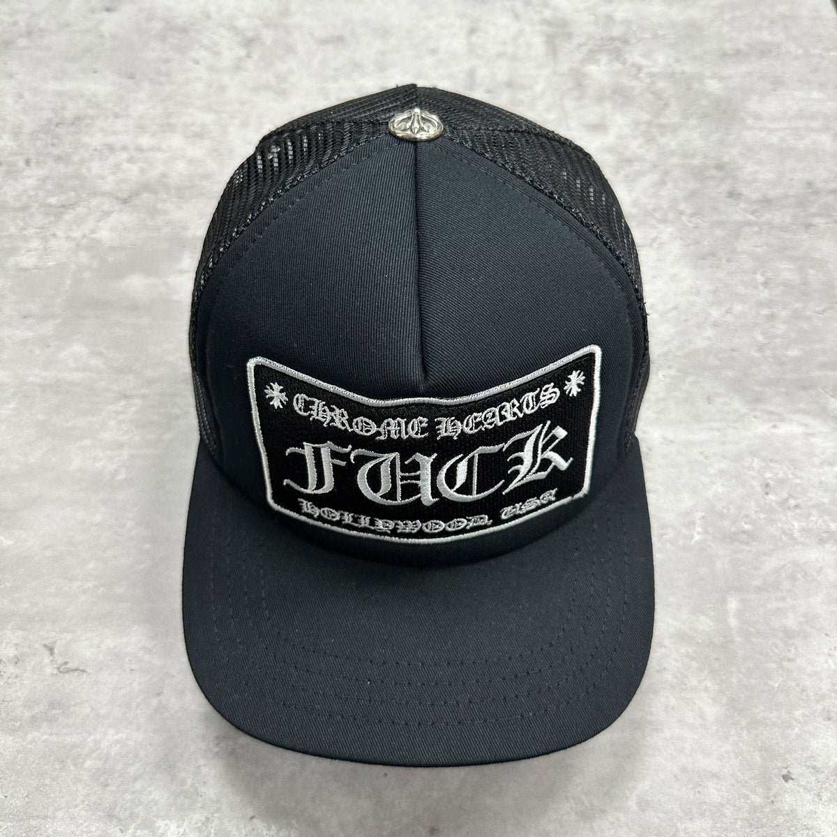 Purchase the most Chrome Hearts F U C K Hollywood Trucker Cap